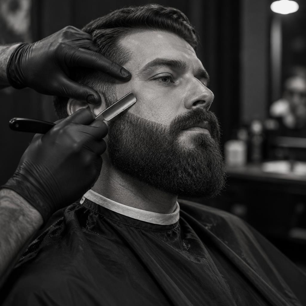 A precise straight-razor beard line-up